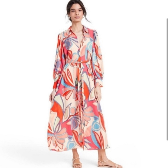 Alexis x Target Limited Edition Mixed Floral Long Sleeve Robe Dress Size M Multi - Picture 6 of 10